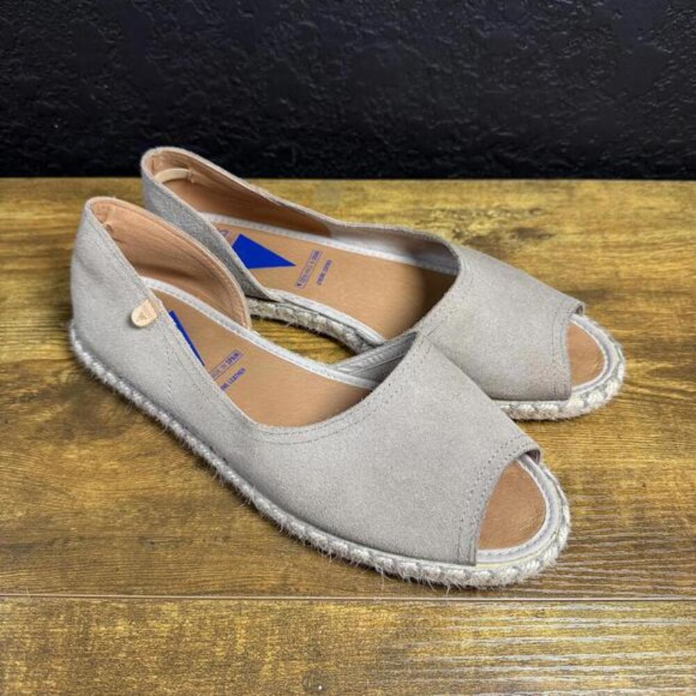 Verbenas Carmen Gray Genuine Suede Espadrille Peep Toe Sandals Womens Size 41